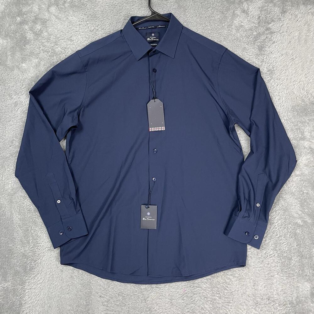 Ben Sherman Shirt Mens 16.5 34/35 Blue Slim Fit Stretch Dress Wrinkle Free